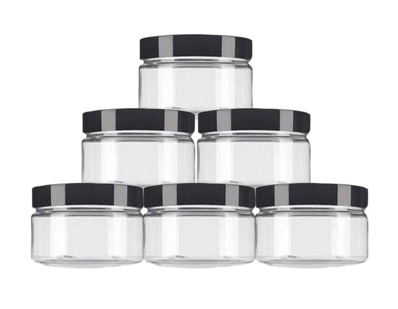 6PCS 250ML8oz Clear Plastic Cosmetic Jar Refillable Empty Cosmetic Containers with Black Lid Round Storage Jars Cream Lotion Box Ointments Bottle Food Bottle Makeup Pot Jar